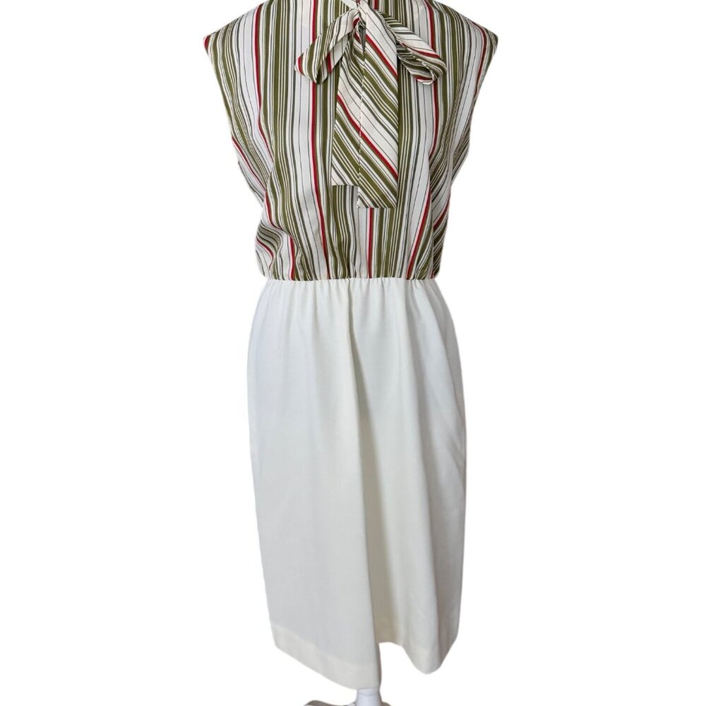 Warren Petites Vintage Womens Striped Sleeveless Bow Tie Dress Size 12 Green & W